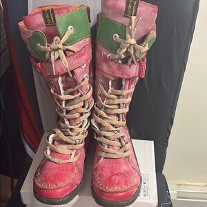 Women's Pink and Green Boots